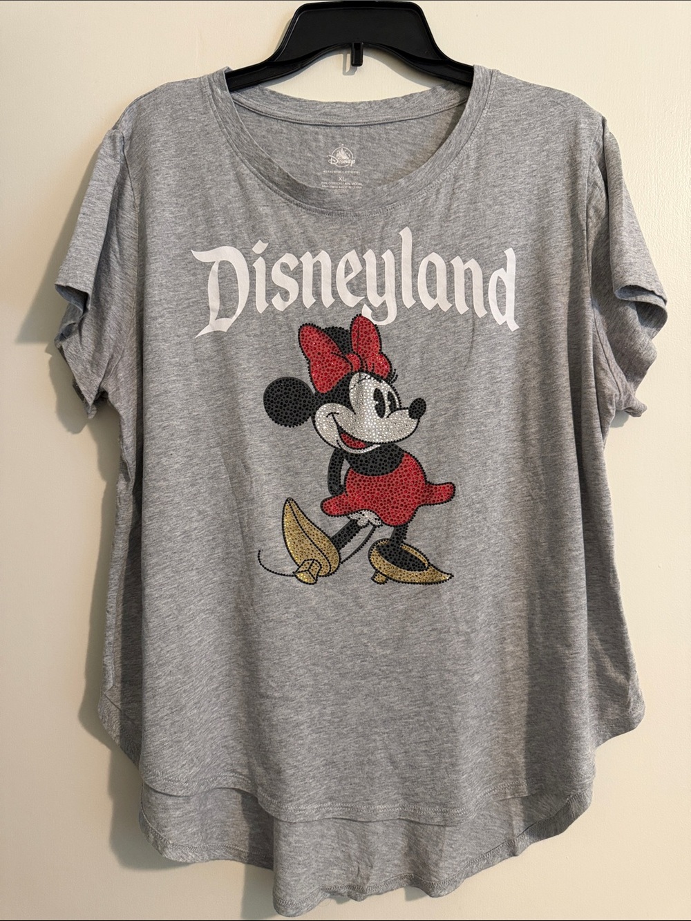 Women’s XL Disney Rhinestone Minnie Mouse asymmetrical hem in heather grey